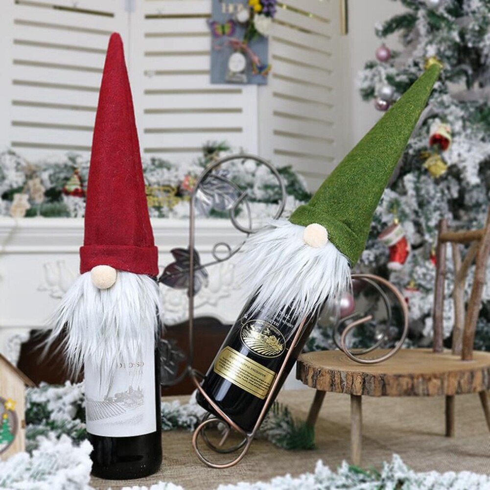 Christmas Gnomes Wine Bottle Cover Champagne Bottle Stopper Cover Christmas Faceless Doll Ornaments Decorations