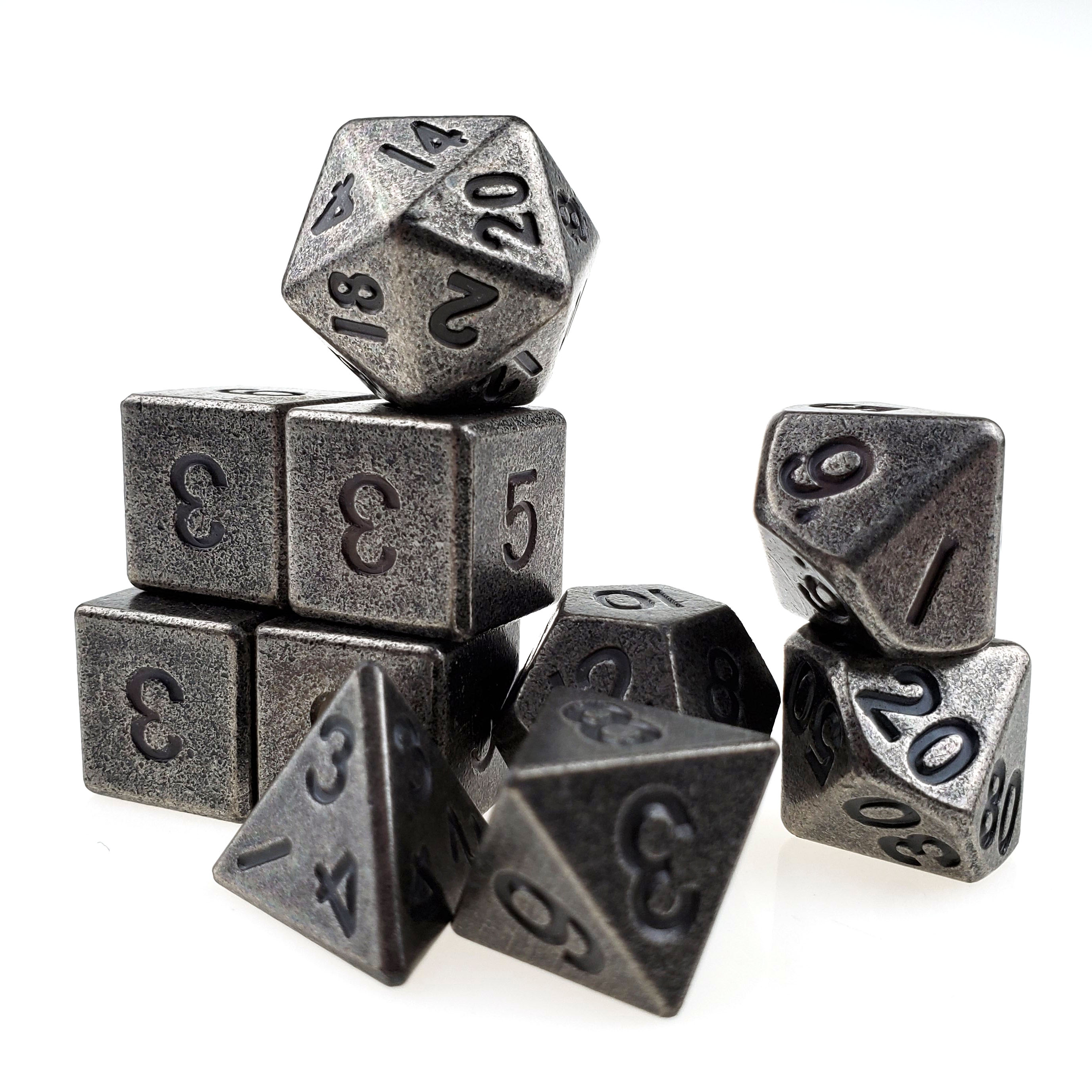 Rollooo Super Heavy Metal Dice with Large Numbers Antique Color Standard 7 + 3 Extra d6s Total 10pcs