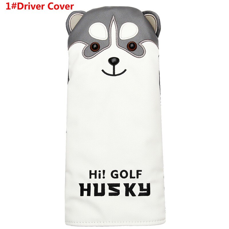 Belle Husky Golf pilote tête couverture Animal de bande dessinée #1 #3 #5 #7 bois PU cuir couvre-chef anti-poussière: Jaune clair