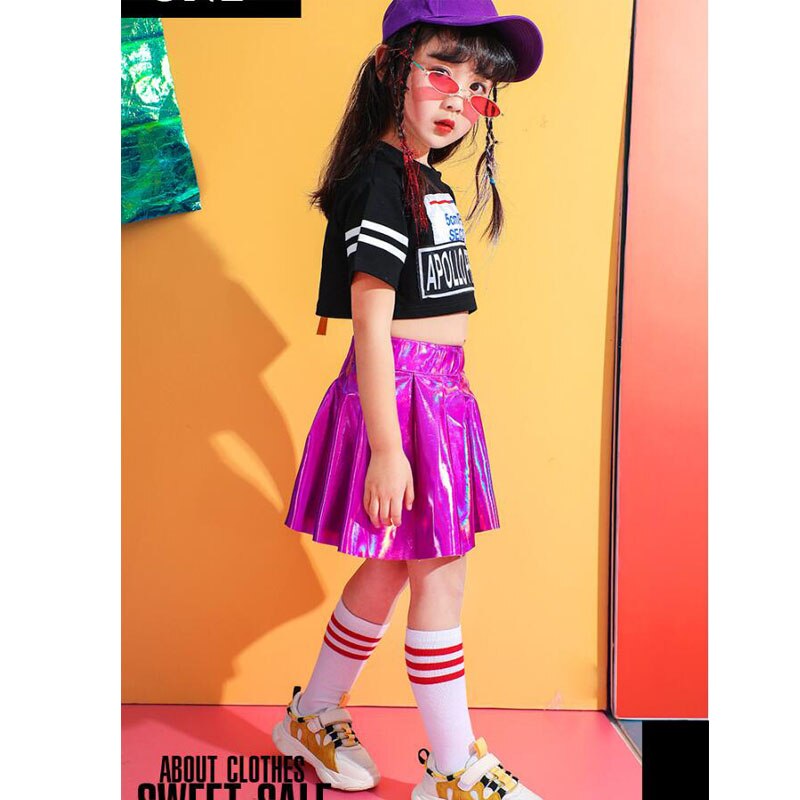 Kids Sequined Hip Hop Clothing Girls Tshirt Skirt Jazz Dance wear Costumes Ballroom Dancing wear Cheerleader Stage Outfits