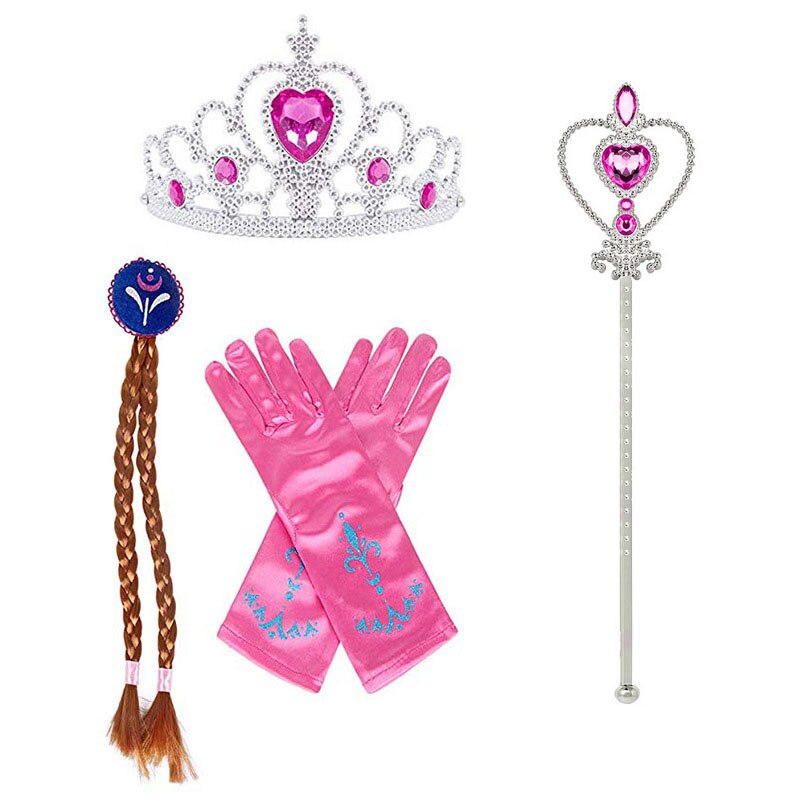 Elsa Prinses Accessoires Handschoenen Wand Kroon Sieraden Set Elsa Pruik Vlecht voor Prinses Jurk Kleding Cosplay Aankleden Sneeuwvlok: Bruin