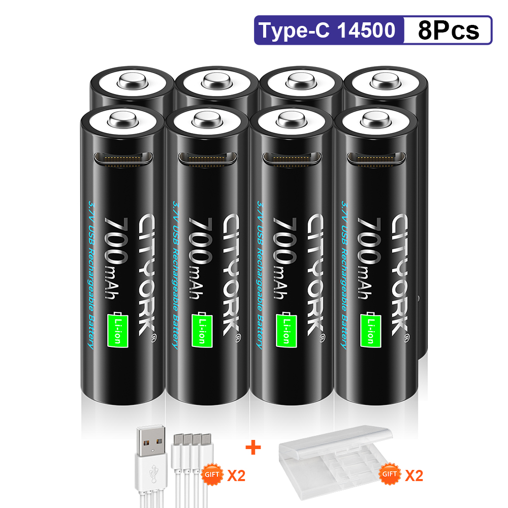 3.7V 14500 USB Rechargeable Lithium Battery USB fast charging Batteries For Toy Flashlight Remote Control With Type C Cable: grey