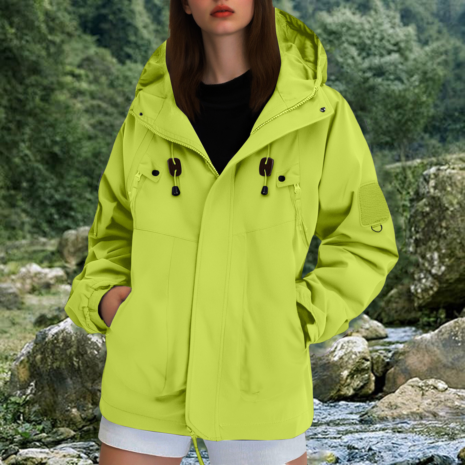 Autumn Hooded Jacket Women Outdoor Windbreaker Casual Waterproof Hiking Jacket Rain Coat Female Tops Outerwear: S / green