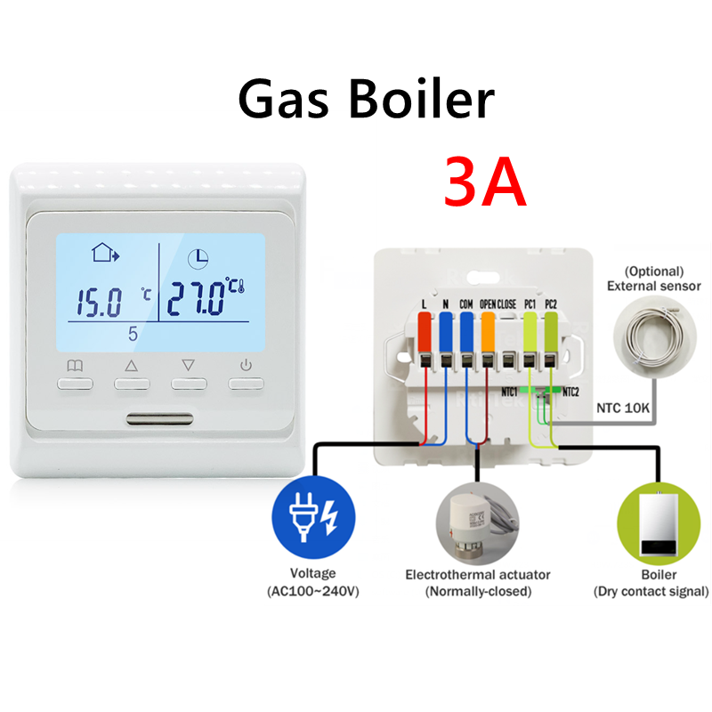 Termostato WIFI para Aquecimento de Piso com Tela LCD 220V, Controlador de Temperatura Programável para Caldeira Elétrica, a Água e a Gás: Vermelho