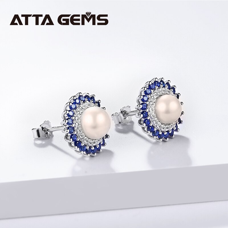 Natürliche Süßwasser Perle Silber Stud Ohrring für Frauen Edlen Schmuck Erstellt Blau Sapphire Elegante Büro Stil für Frauen Schmuck