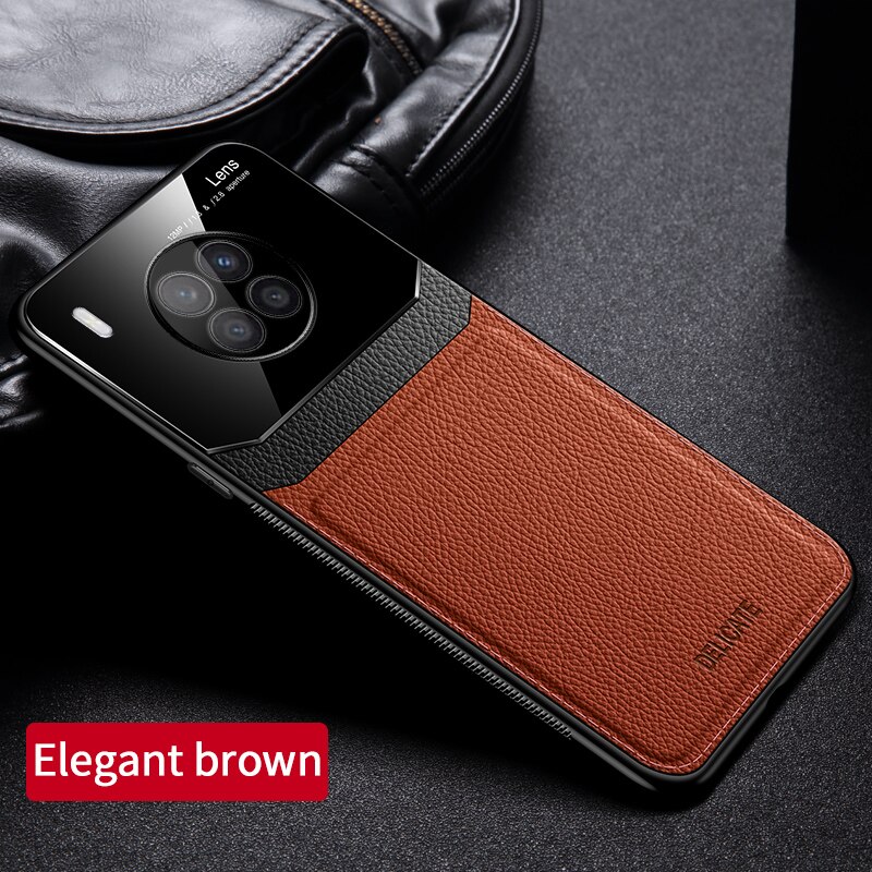 Keysion Case Voor Honor 50 Lite Pu Lederen Spiegel Gehard Glas Schokbestendig Telefoon Back Cover Voor Huawei Nova 8i: for Honor 50 Lite / Bruin