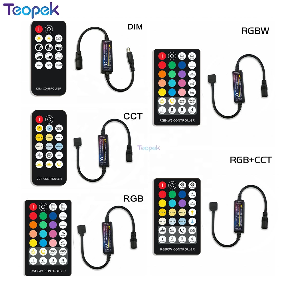LED Strip Controller with RF Wireless Remote DC5V 12V 24V 6A for Single Color Dual White RGB RGBW RGB+CCT Strip Light controller