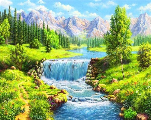 Azqsd kleuren op nummer natuur landschap acryl afbeeldingen olieverfschilderij op nummer meer schilderpakketten woondecoratie: Szyg 3017