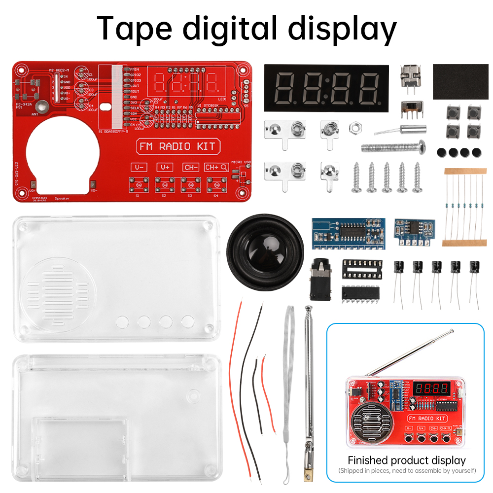 FM Radio DIY Kit 50~108MHz Adjustable Frequency Radio DIY with Speaker Digital Display Multifunction Wireless Radio Receiver: green
