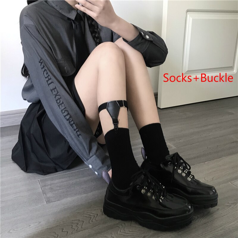 Femmes coréenne Style rétro dentelle chaussette fille Harajuku gothique Punk jarretière ceinture chaussettes Anime Lolita à lacets bas Streetwear: Socks buckle