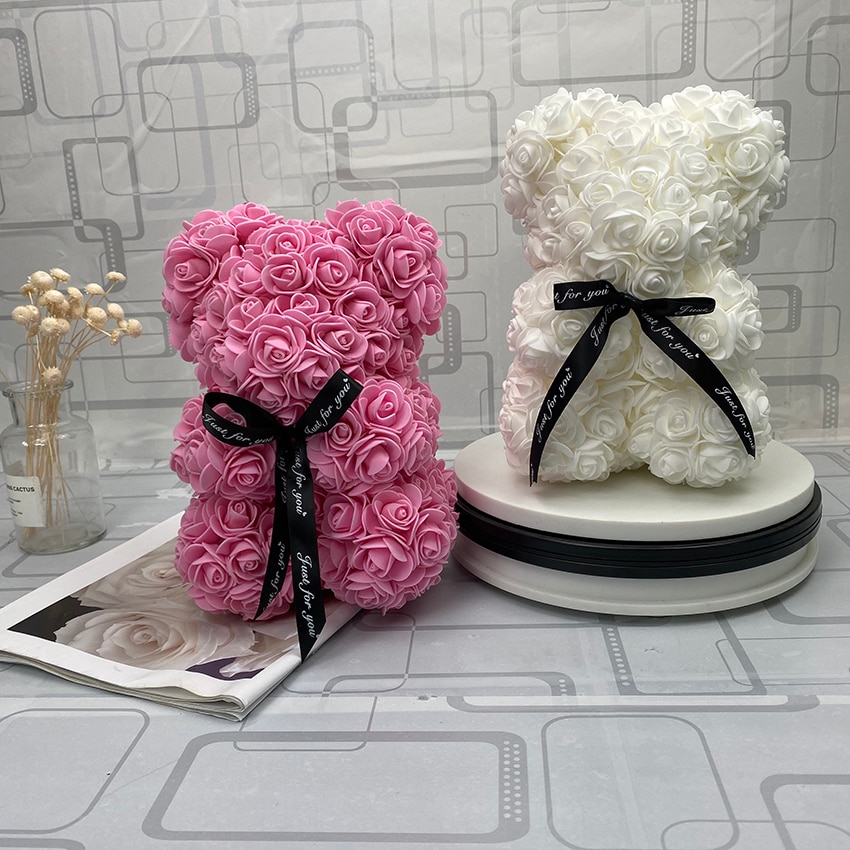 Valentinsdag dag 25cm rød rose bamse rose blomst kunstig dekoration jul kvinder valentinsdag