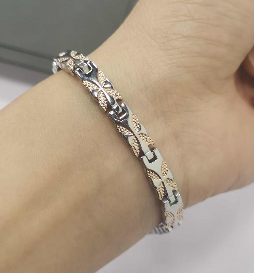 Stainless Steel Motion Health Care Bracelet For Women and Mens Rose Gold Color Grain Magnetic Bracelet Women Jewelry