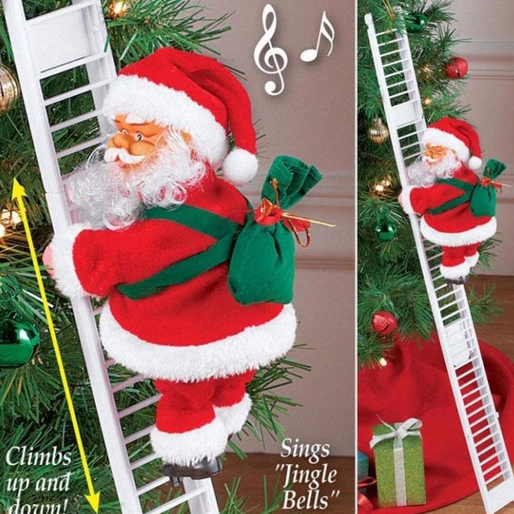 Christmas Santa Claus Electric Climb Ladder Hanging Christmas Decor Decoration Funny Kids Year Tree Party Ornamen F8C5