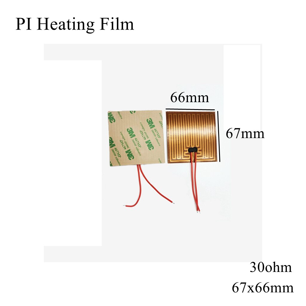 Film chauffant électrique 60x13mm, 5V 12V 24V 110V 220V PI, Film adhésif Polyimide, plaque chauffante électrique, tapis de panneau, feuille de carburant, huile moteur réservoir: 67x66mm