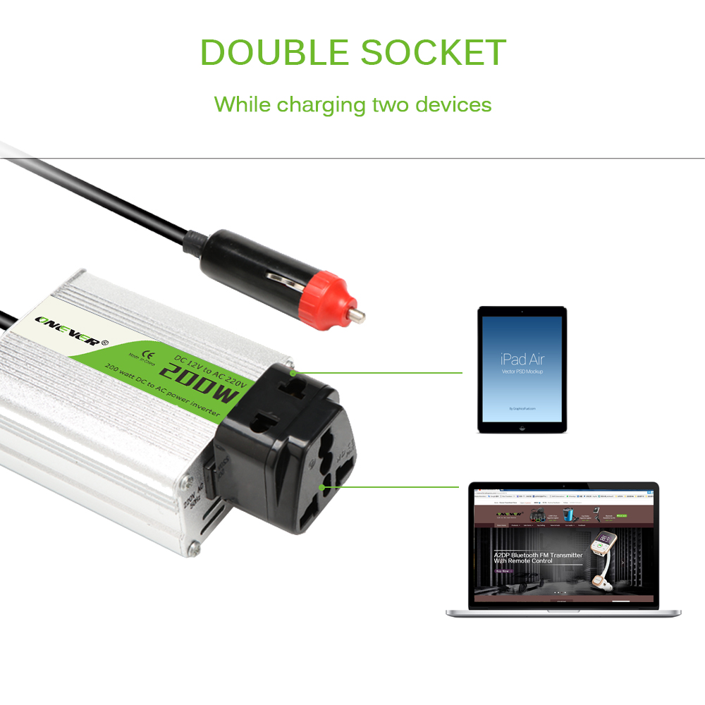 Auto Omvormer Converter 200W USB Charger DC 12V Naar AC 220V Met USB 5V Uitgang Digitale Camera