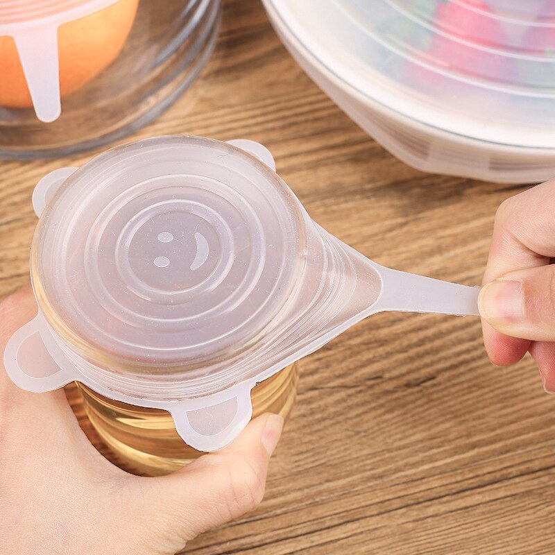 Envolturas de silicona reutilizables para alimentos, cubiertas selladas para mantener la comida fresca, sellado de silicona, tapas elásticas al vacío, organización de envolturas de Saran, 6 uds.
