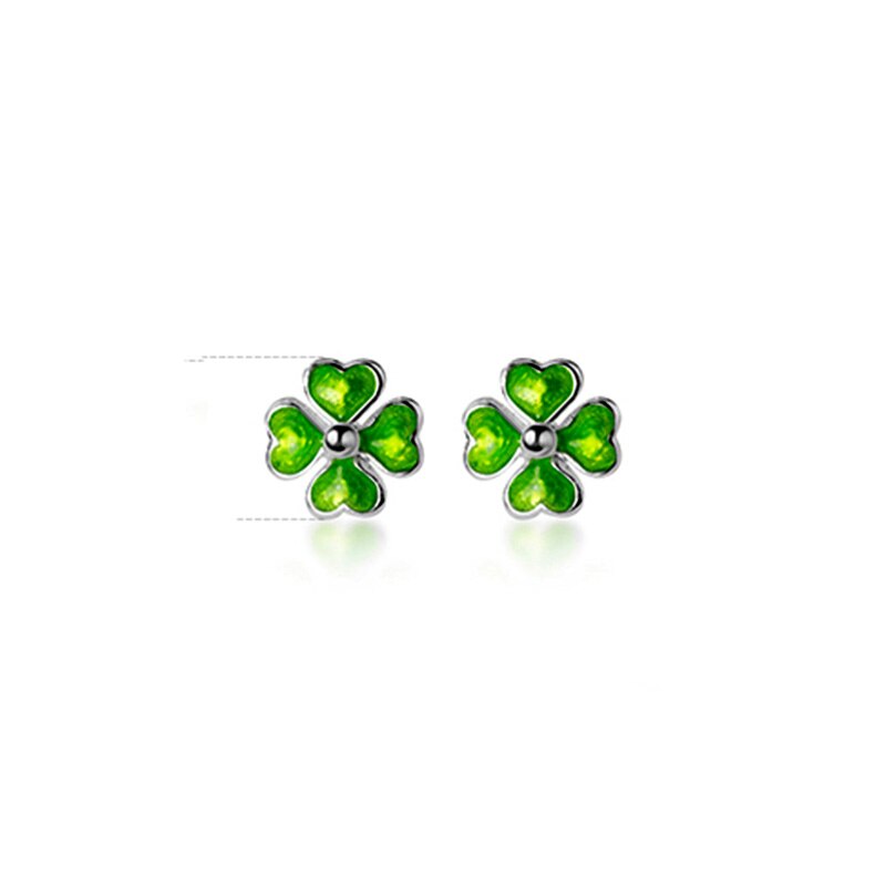 INZATT Real 925 Sterling Silver Minimalist Enamel Clover Stud Earrings For Women Cute Fine Jewelry Lucky Accessories: Default Title