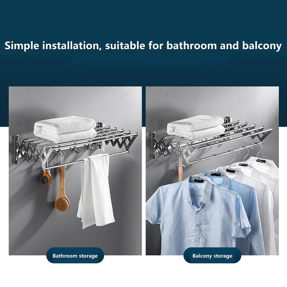 Stainless Steel Towel Racks Movable Telescopic Folding Rack Towel Holder Shelf Wall Mount Drying Rack for Toilet Bathroom