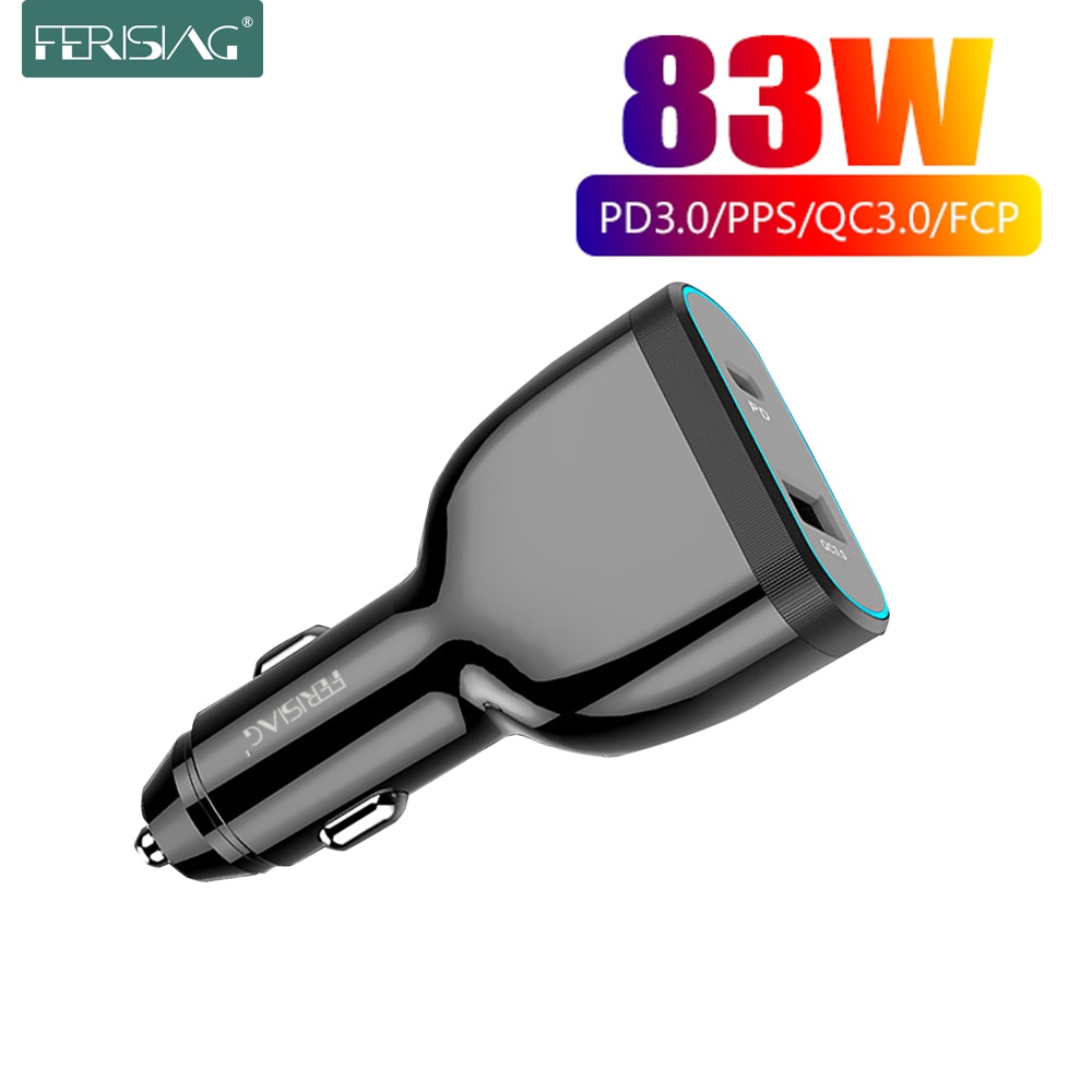 FERISING 83W Fast Car Charger USB C PPS/PD 65W/45W/30W/18W QC3.0 4.0 for Type C Thunderbolt 3 Laptop iPhone11/SE S10/S20/Note 10