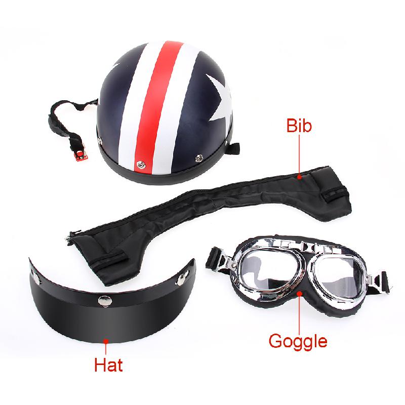 CARCHET Unisex Motorhelmen met Goggles Half Open Gezicht Strip Sterren Helm Retro Vintage 54-60cm Universal Cool man Helm