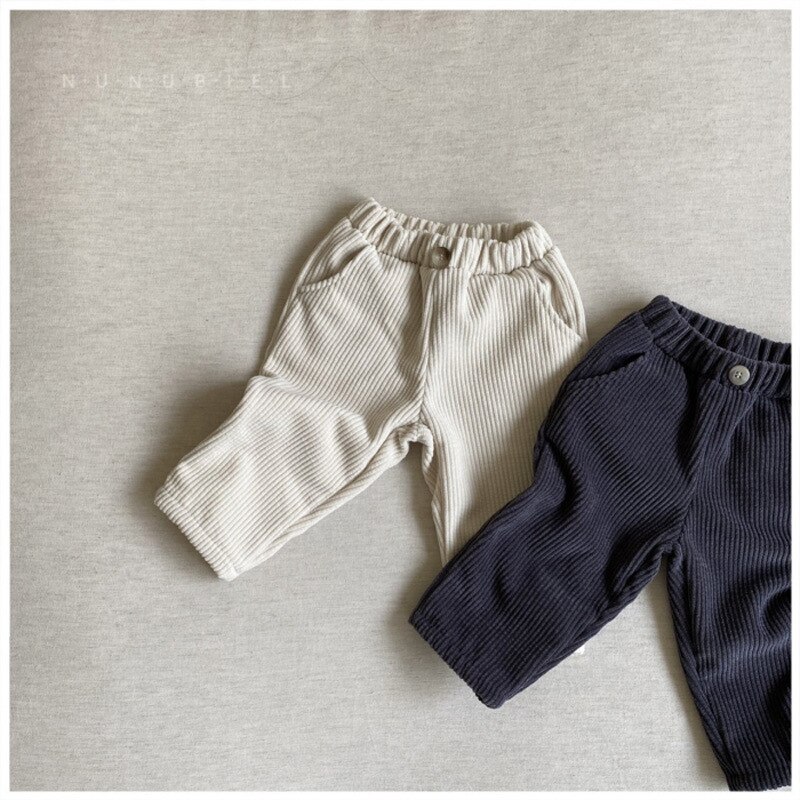 Children&#39;s Corduroy Pants Winter Baby Plus Velvet Of Loose Casual Wild Trousers Boys Straight Pants Boy Warm Pants