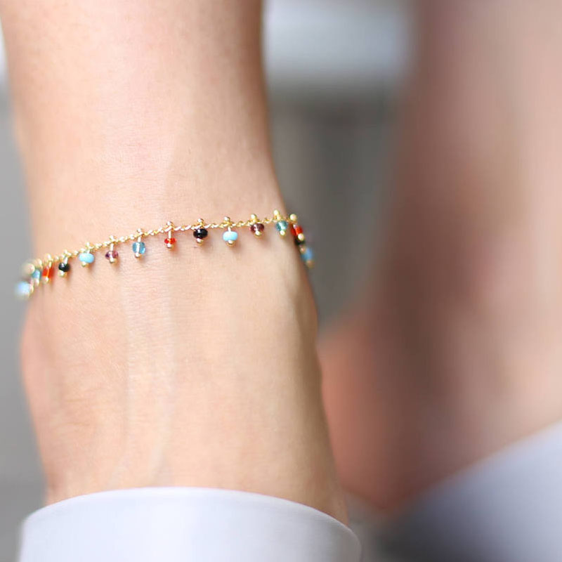 Trendy Foot Jewelry Colorful Crystal Rhinestone Anklet Summer Barefoot Ankle Leg Bracelets for Women Girl