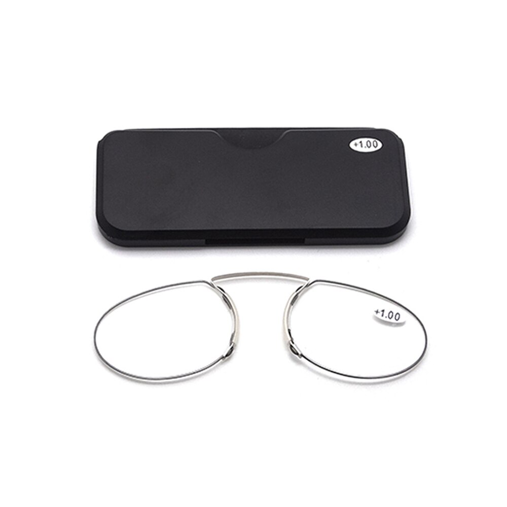 Minigafas de lectura para hombres y mujeres, lentes con Clip para la nariz, bloqueo de luz azul, billetera portátil, presbicia, con estuche, 2022: +100 / Black