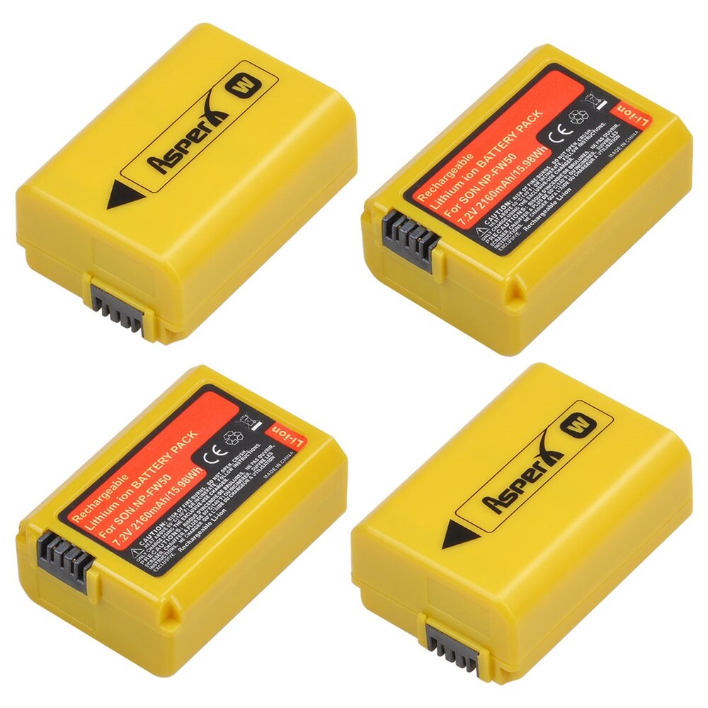 2160 mah gult np -fw50 batteri til sony np  fw50, a6000, a6500, a6300, a6400, a7, a7ii, a7r ii , a55,  nex -3n, rx10 iii , rx10 mk iv: 4x batterier
