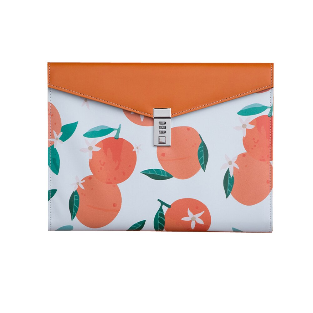 A4 PU Leather Password Lock Document Bag Manager File Folder TPN086-1: Orange