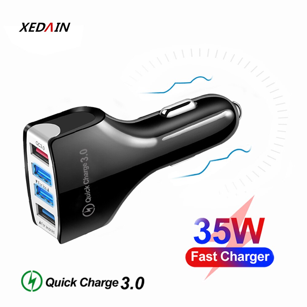 Lader 4 Port Usb Car Charger 5V 7A Snel Lading 3.0 Auto-Oplader Adapter Voor Iphone samsung Xiaomi Huawei Tablet