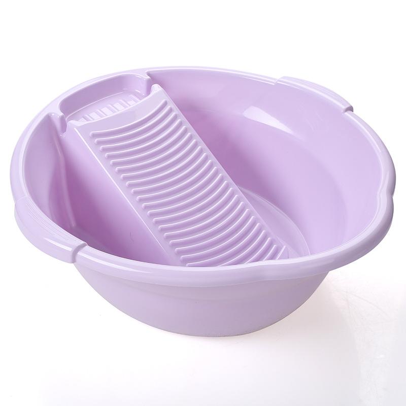 Large plastic wash basin with foam broom practical thickening baby underwear laundry tub convenient home supplies: purple