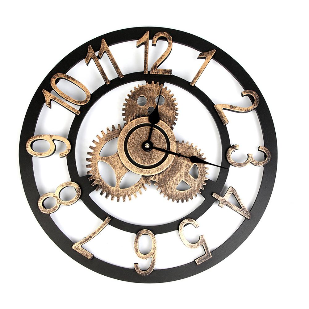 Retro 3d wandklok industriële stijl vintage klok steampunk tandwiel muur romeinse cijfers uurwerk europese stijl huisdecoratie: 32cm goud