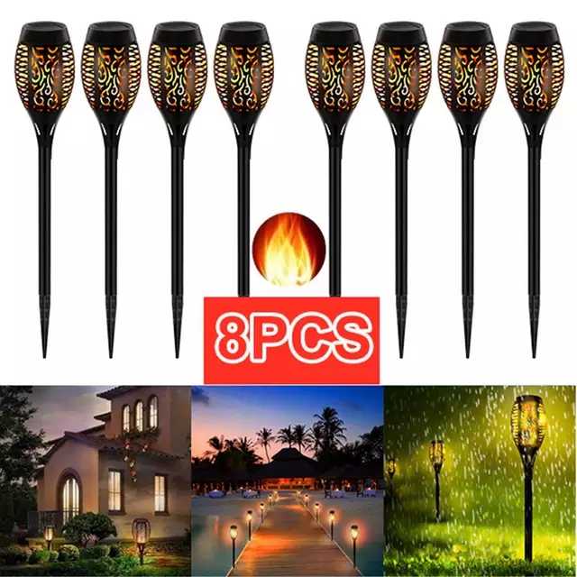 8PCS LED Solar Flame Torch Lamp Outdoor Lights Solar Garden Light Flickering Lamp Courtyard Balcony Lawn Path Spotlight