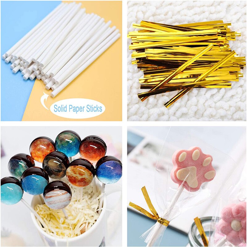 100PC lollipop stick Bar Cake Bar Packaging Bag Gold Silver Metal Twist for Making Cake Lollipop Candy Chocolate and Cookies