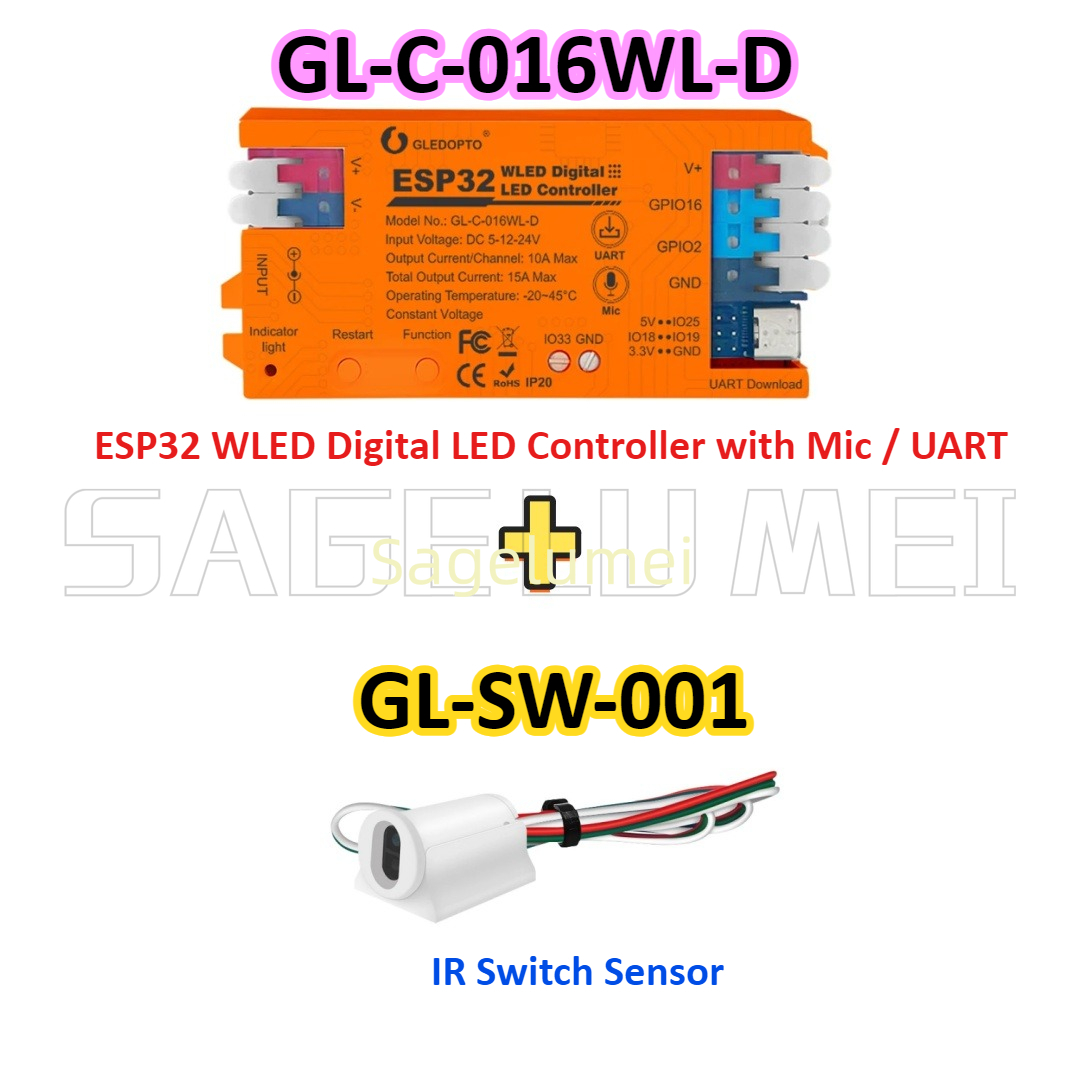 WLED LED Controller GL-C-016WL-D DC 5-24V GLEDOPTO ESP32 Supported WS2811, SK6812, SM16703P, WS2812 Strip Light: Wathet
