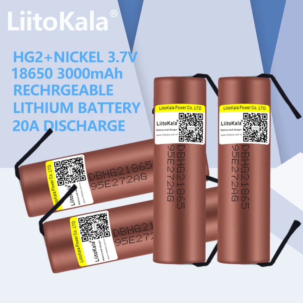 Gorący 1-10 sztuk LiitoKala HG2 18650 3000mAh bateria 3.6V rozładowanie 20A dedykowane rozładowanie dużej mocy + DIY Nicke