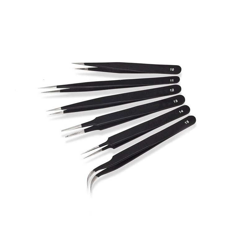 Pincettes antistatiques en acier inoxydable, 6 pièces, Kit d'outils de réparation et d'entretien de haute précision, fabrication de modèles à main