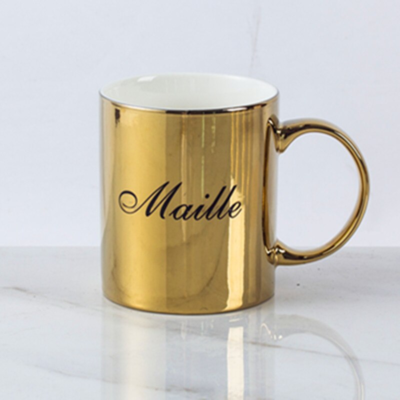 Luxus Gold Überzogene Keramik Porzellan Buchstaben Trinken Kaffee Tee Becher sammeln Kreative Reise Tasse Becher Heimat Dekor Nizza: dunkel khaki