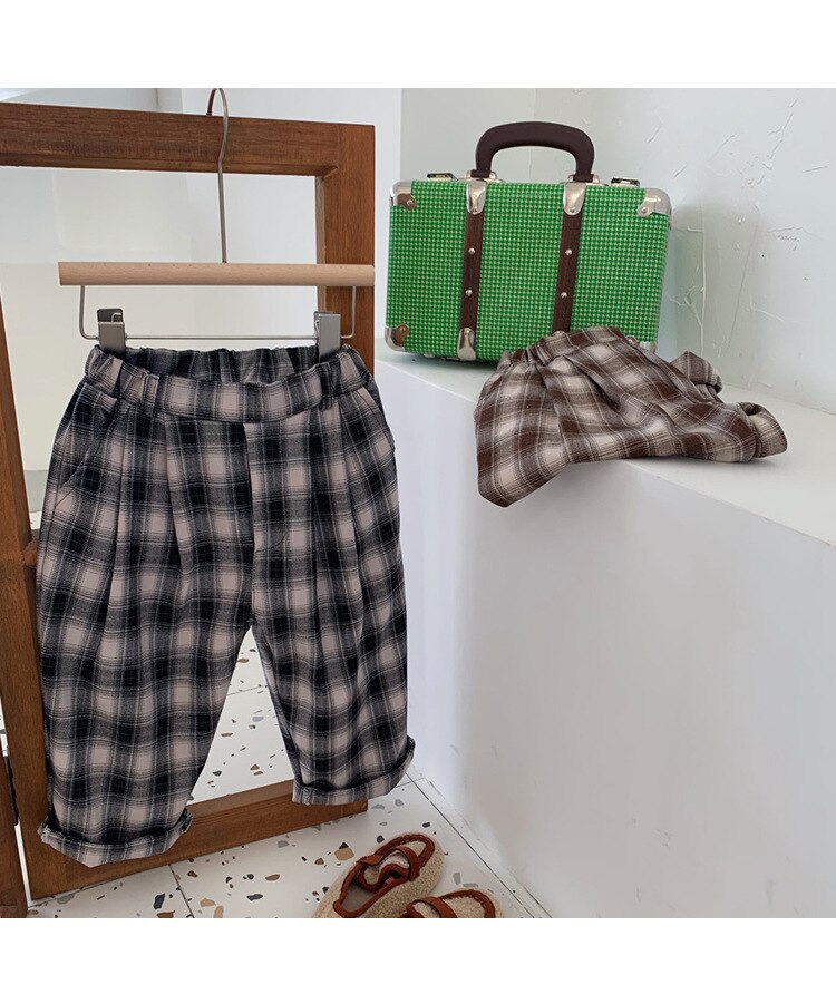 garçons et filles coton Plaid pantalon décontracté enfant en bas âge enfants automne pantalon droit petits enfants pantalons amples: black / 140cm