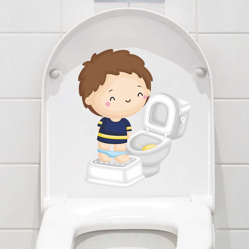 Cartoon Schattige Kleine Jongen Naar Het Toilet Gaan Kwekerij Wc Stickers Home Decoratie Muurstickers Zelfklevende
