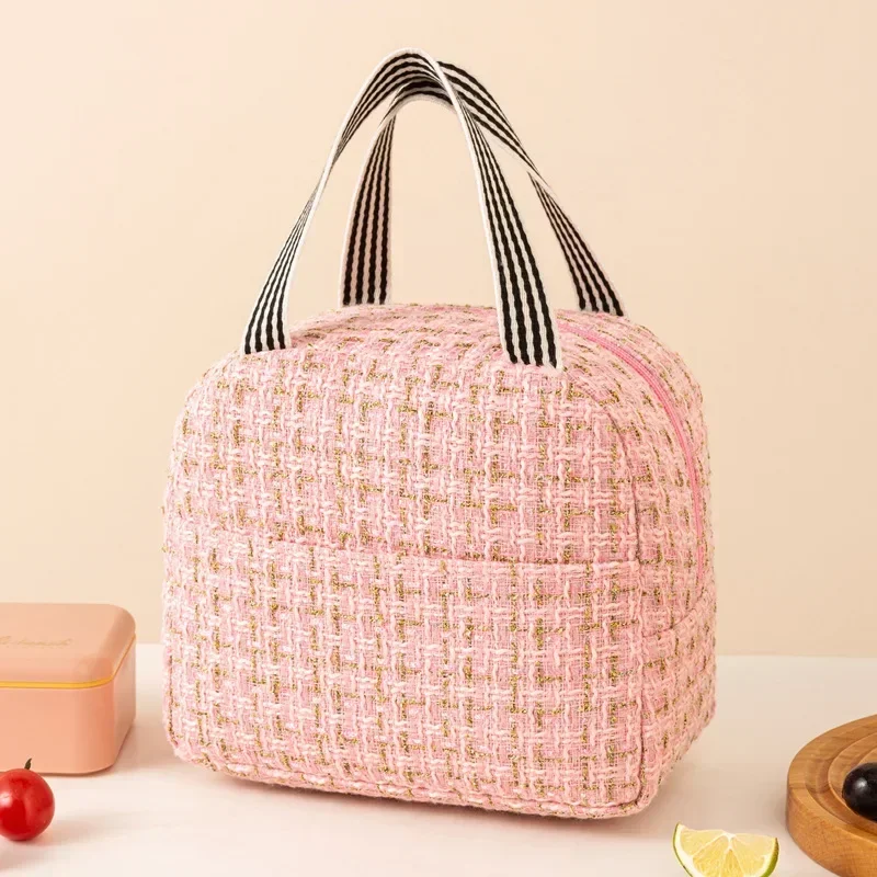 Ins Fashion Tote Lunchbox torba termiczna kobiety mężczyźni Bento do przechowywania izolowana torba na Lunch przenośna lodówka torby izolacyjne piknikowe torebka: Różowy