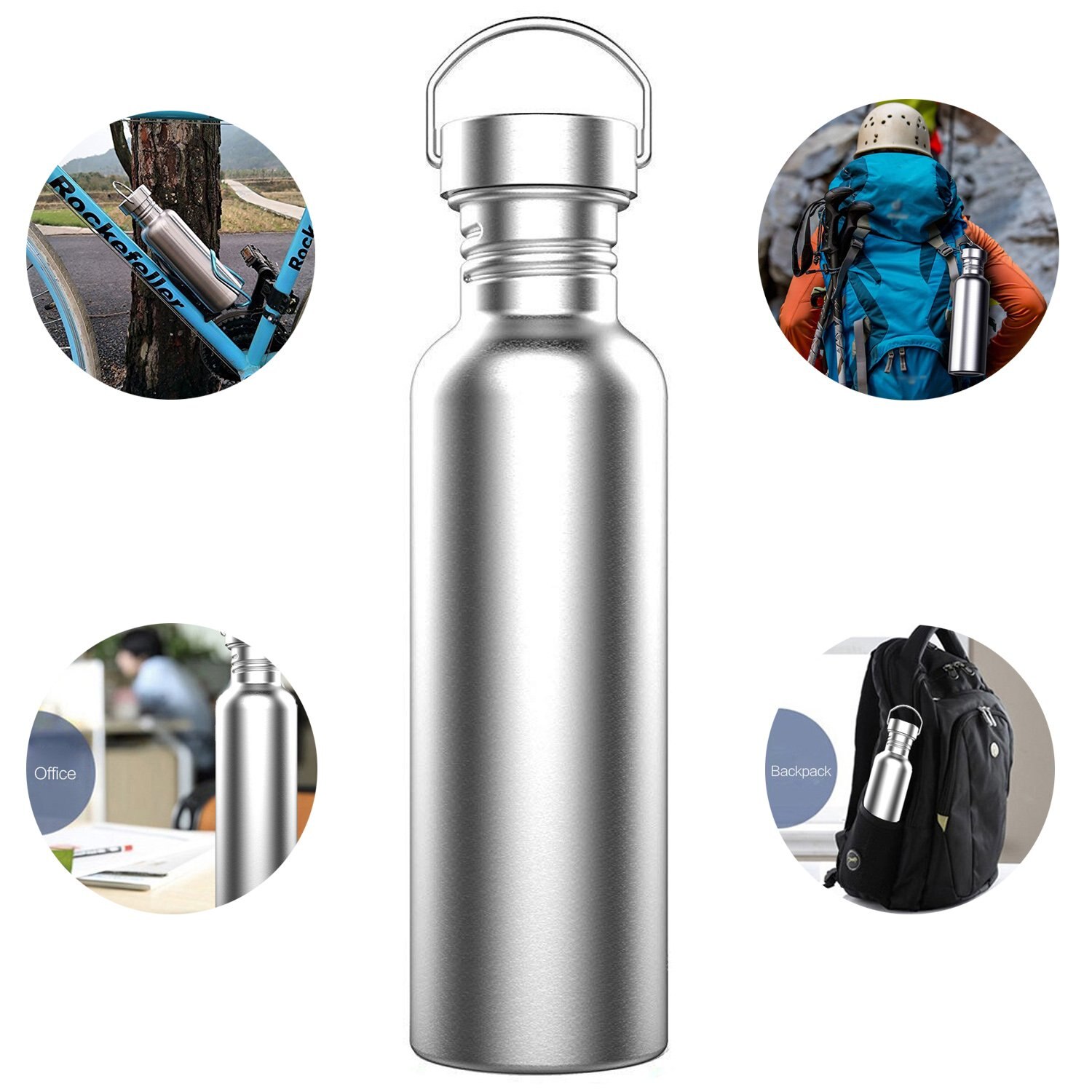 350/500/750ml Double Wall Large Capacity Stainless Steel Single Layer Sports Kettle Outdoor Bicycle My Water Bottles Durable