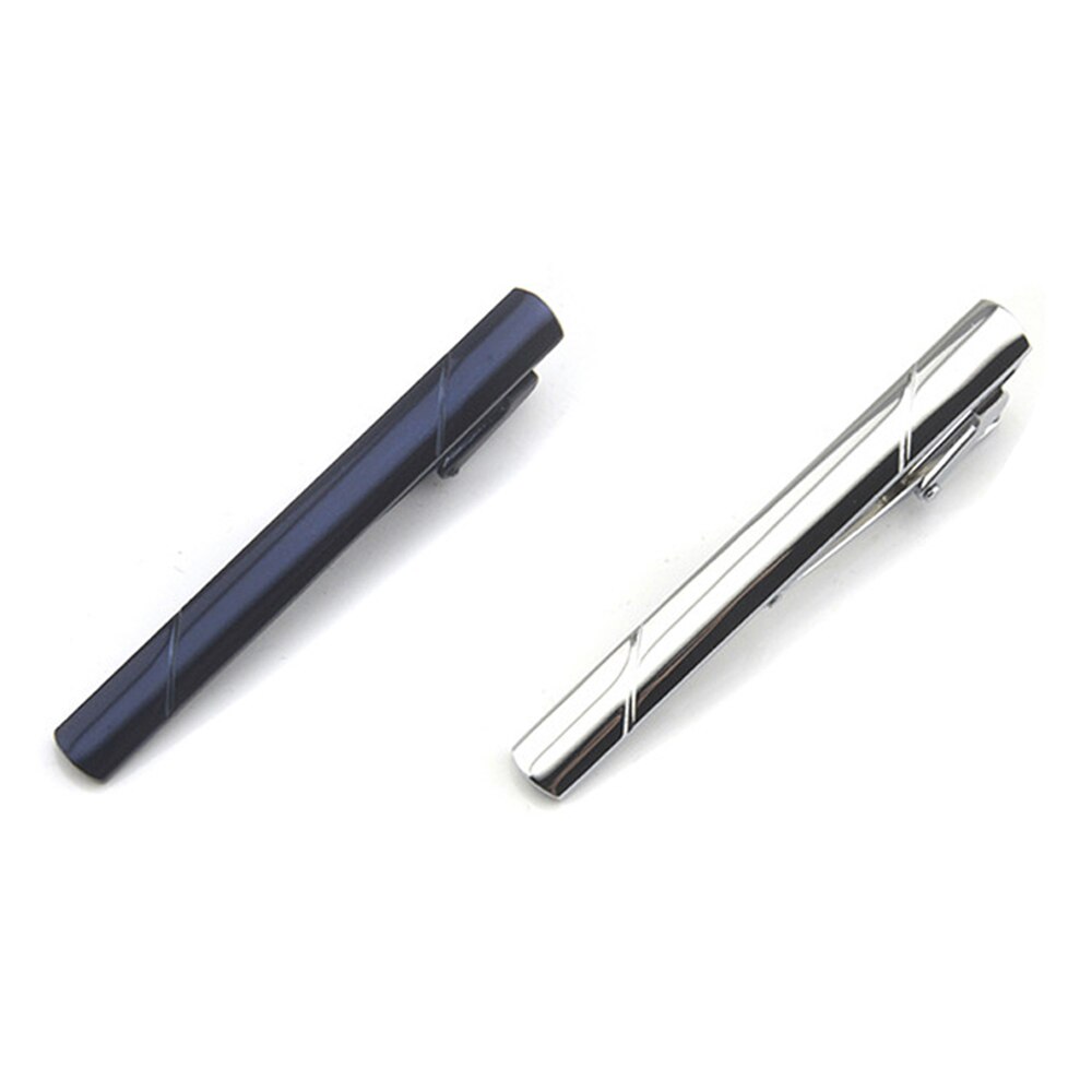2 paquets hommes sergé rayure 6CM pince à cravate de mariage fête cravate Clips BWTZF0006A: Dark Blue Silver