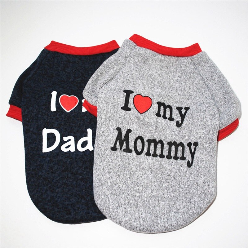 Coton animal de compagnie chien chat vêtements décontracté chiot chaton vêtements j'aime maman & papa imprimer gilet T-Shirt vêtements pour animaux de compagnie pour Yorkies Teddy #