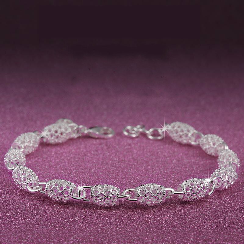 Silver Plated Bracelet Geometric Hollow Bead Bracelets For Women Bracelets & Bangles Jewelry Femme Bileklik Pulseira