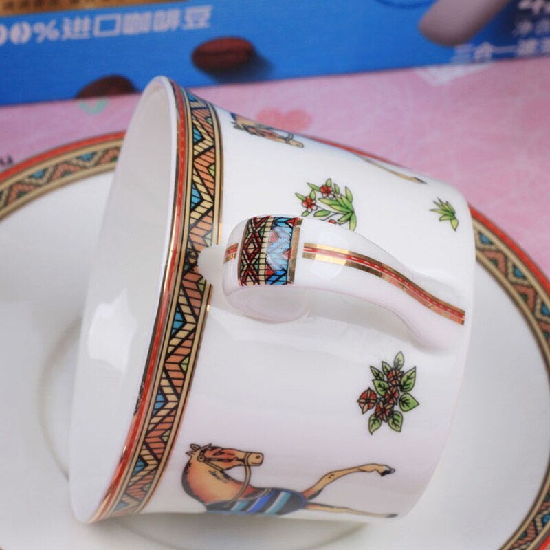 European style British ceramic bone china tea set coffee set retro color painting single cup and saucer afternoon tea set