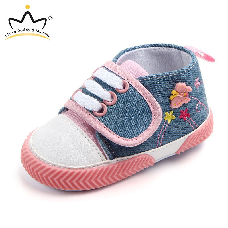 Baby sko sneakers sommerfugl blomst stjerne print lærred baby pige sko bløde skridsikre sål nyfødte småbørn første vandrere: Lyserød / 13-18 måneder