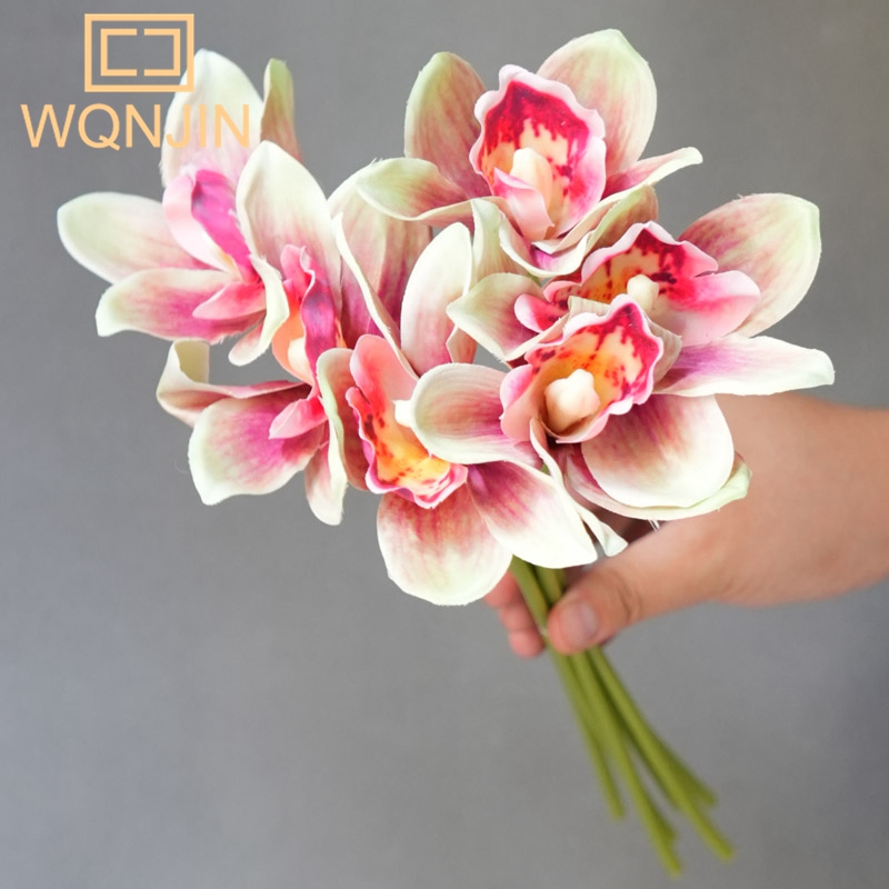 Neue 6 teile/los Herbst Schmetterling Orchidee Vasen für Wohnkultur Hochzeit dekorative Pflanzen Weihnachts künstliche Blumen: Licht Grün