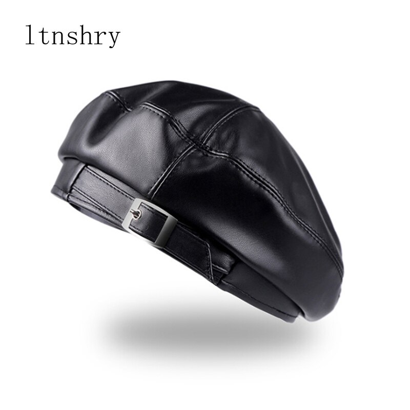 2021Women Girl belt Beret Artist Warm Wool Winter Beanie Hat Cap Vintage Plain Beret Hats Solid Color Lady leather Caps: 3