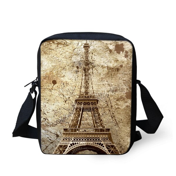 Thikin berømte eiffeltårnet i paris mønster print messenger bag børn studerende drenge crossbody tasker til skole mini håndtaske: D0466e